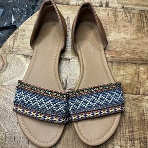 ANDIAMO Slip-On FLATS SHOES Embroidered Tops Open sides & Toes, closed Backs 7.5